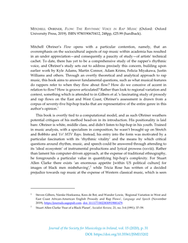 MITCHELL OHRINER, FLOW: the RHYTHMIC VOICE in RAP MUSIC (Oxford: Oxford University Press, 2019)