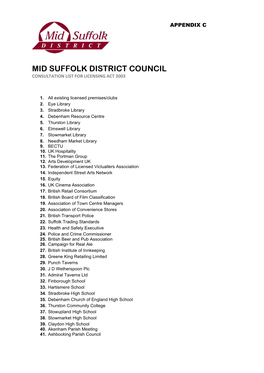 Mid Suffolk District Council Consultation List for Licensing Act 2003