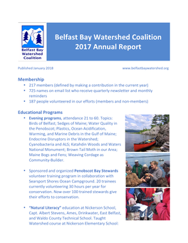 Belfast Bay Watershed Coalition 2017 Annual Report