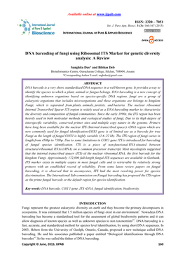 DNA Barcoding of Fungi Using Ribosomal ITS Marker for Genetic Diversity Analysis: a Review