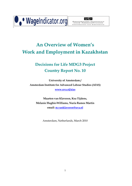 An Overview of Women's Work and Employment in Kazakhstan