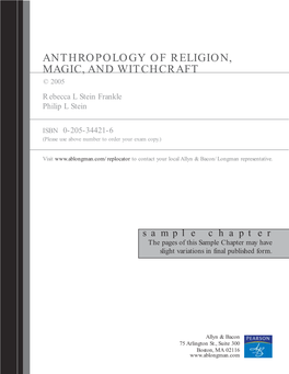 ANTHROPOLOGY of RELIGION, MAGIC, and WITCHCRAFT © 2005 Rebecca L Stein Frankle Philip L Stein