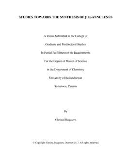 Studies Towards the Synthesis of [10]-Annulenes