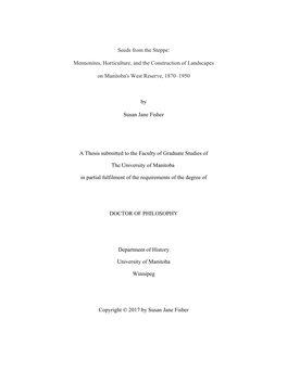 Seeds from the Steppe: Mennonites, Horticulture, and the Construction of Landscapes on Manitoba's West Reserve, 1870-1950