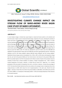 Investigating Climate Change Impact on Stream Flow of Baro-Akobo River Basin Case Study of Baro Catchment
