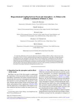 Biogeochemical Coupling Between Ocean and Atmosphere—A Tribute to the Lifetime Contribution of Robert A. Duce