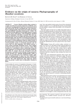 Evidence on the Origin of Cassava: Phylogeography of Manihot Esculenta