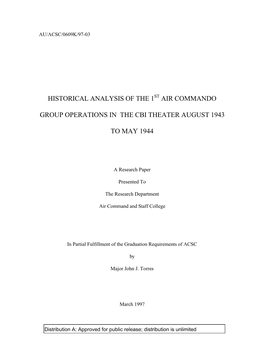 Air Commando Group Operations in the Cbi Theater August 1943 to May 1944