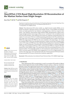 CNN-Based High-Resolution 3D Reconstruction of the Martian Surface from Single Images