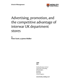 Advertising, Promotion, and the Competitive Advantage of Interwar UK Department Stores