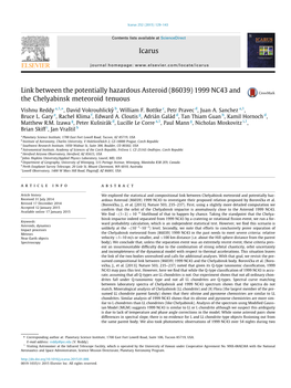 Link Between the Potentially Hazardous Asteroid (86039) 1999 NC43 and the Chelyabinsk Meteoroid Tenuous ⇑ Vishnu Reddy A,1, , David Vokrouhlicky´ B, William F