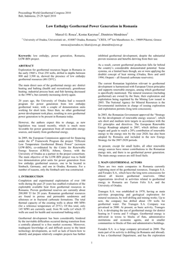 Low Enthalpy Geothermal Power Generation in Romania