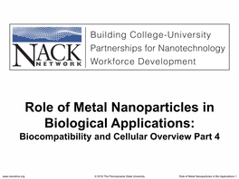 Role of Metal Nanoparticles in Biological Applications: Biocompatibility and Cellular Overview Part 4