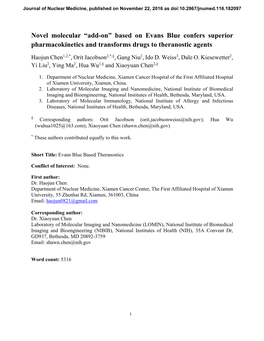 Novel Molecular “Add-On” Based on Evans Blue Confers Superior Pharmacokinetics and Transforms Drugs to Theranostic Agents