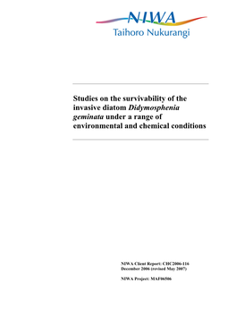 Studies on the Survivability of the Invasive Diatom Didymosphenia Geminata Under a Range of Environmental and Chemical Conditions