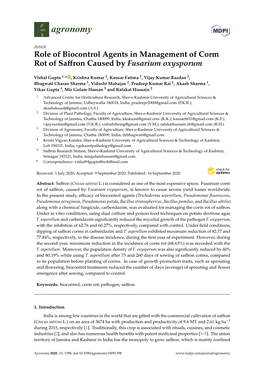 Role of Biocontrol Agents in Management of Corm Rot of Saffron