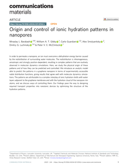 Origin and Control of Ionic Hydration Patterns in Nanopores ✉ Miraslau L