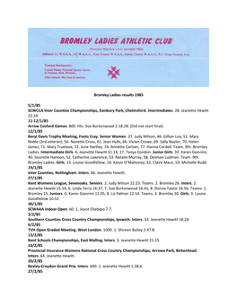 Bromley Ladies Results 1985 5/1/85 SCWCCA Inter Counties