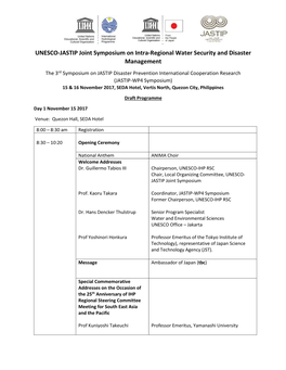 UNESCO-JASTIP Joint Symposium on Intra-Regional Water Security and Disaster Management