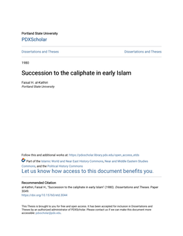 Succession to the Caliphate in Early Islam