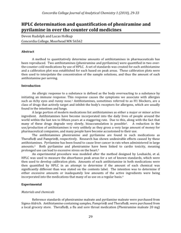 HPLC Determination and Quantification of Pheniramine And