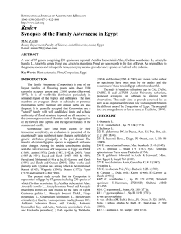 Review Synopsis of the Family Asteraceae in Egypt