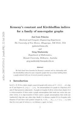 Arxiv:2007.07351V2 [Math.PR] 22 Jul 2020 Kemeny's Constant And