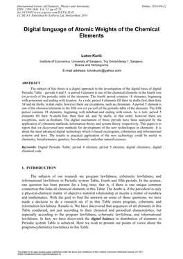 Digital Language of Atomic Weights of the Chemical Elements