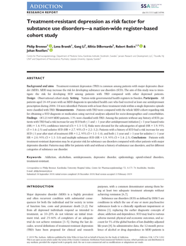 Treatment‐Resistant Depression As Risk Factor for Substance Use Disorders