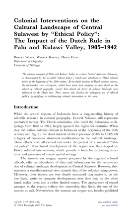 Colonial Interventions on the Cultural Landscape of Central Sulawesi by "Ethical Policy": the Impact of the Dutch Rule