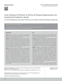 Inner Surface of Pterion in Terms of Surgical Approaches: an Anatomical Cadaveric Study Cerrahi Yaklaşımlar Açısından Pterionun İç Yüzeyi: Anatomik Kadavra Çalışması