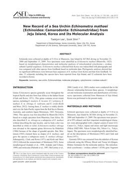 Echinoidea: Camarodonta: Echinometridae) from Jeju Island, Korea and Its Molecular Analysis