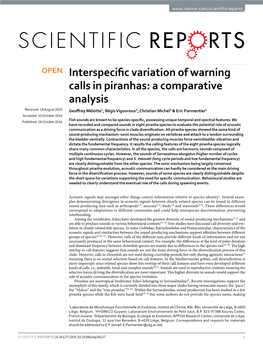 Interspecific Variation of Warning Calls in Piranhas: a Comparative Analysis