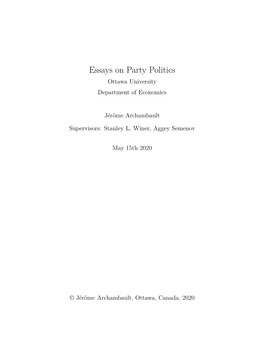 Essays on Party Politics Ottawa University Department of Economics