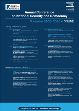 Annual Conference on National Security and Democracy November 24-25, 2020 ONLINE