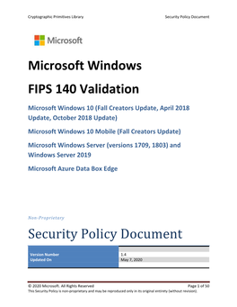 Microsoft Windows FIPS 140 Validation Security Policy Document