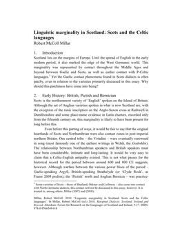 Linguistic Marginality in Scotland: Scots and the Celtic Languages Robert Mccoll Millar