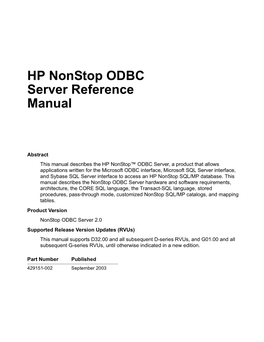 HP Nonstop ODBC Server Reference Manual