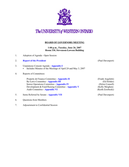 BOARD of GOVERNORS MEETING 1:00 P.M., Tuesday, June 26, 2007