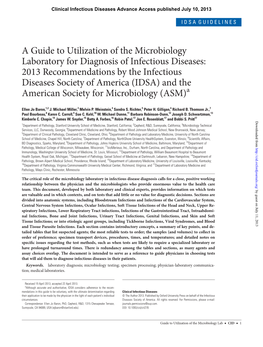 A Guide to Utilization of the Microbiology Laboratory for Diagnosis of Infectious Diseases: 2013 Recommendations by the Infectio