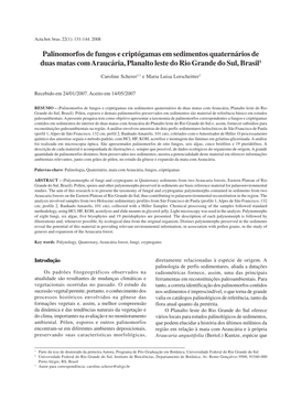 Palinomorfos De Fungos E Criptógamas Em Sedimentos Quaternários De Duas Matas Com Araucária, Planalto Leste Do Rio Grande Do Sul, Brasil1