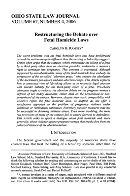 Restructuring the Debate Over Fetal Homicide Laws