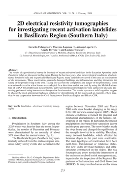 2D Electrical Resistivity Tomographies for Investigating Recent Activation Landslides in Basilicata Region (Southern Italy)