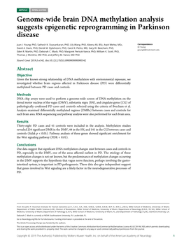 Genome-Wide Brain DNA Methylation Analysis Suggests Epigenetic Reprogramming in Parkinson Disease