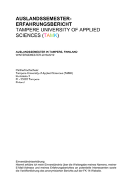 Erfahrungsbericht Tampere University of Applied Sciences (Tamk)