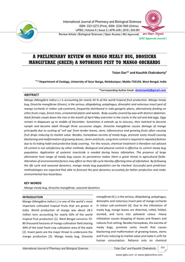 A Preliminary Review on Mango Mealy Bug, Drosicha Mangiferae (Green) a Notorious Pest to Mango Orchards