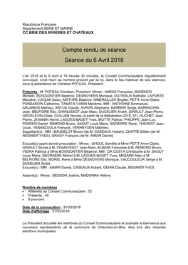 Compte Rendu Conseil Communautaire Du 6 Avril 2018