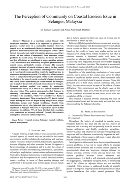 The Perception of Community on Coastal Erosion Issue in Selangor, Malaysia