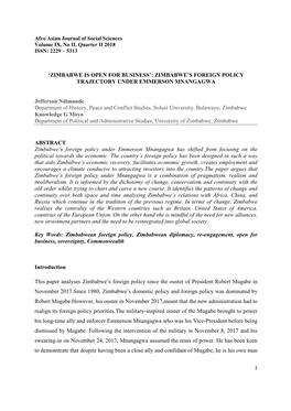 Zimbabwe's Foreign Policy Trajectory Under Emmerson Mnangagwa