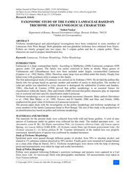 Taxonomic Study of the Family Lamiaceae Based on Trichome And